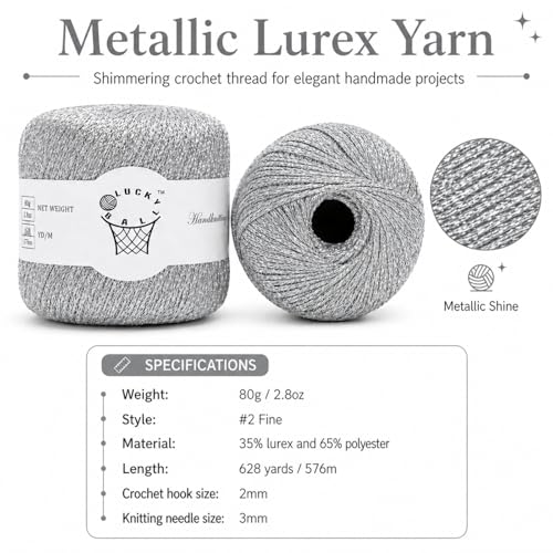 Image of 80g Sparkle Silver Lurex Thread Shining Yarn, Metallic Crochet Thread Yarn for Crocheting, Sparkle Metallic for Knitting Clothes, Car Charm, Keychain Charm(Silver)
