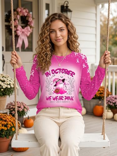 Womens Breast Cancer Awareness Shirt Long Sleeve Cancer Survivor Tee Shirts - image 3