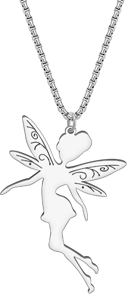 HUAGEO Acciaio inossidabile 18k placcato argento freddo farfalla fata collana elf ciondolo catena divertente gioielli per le donne charms regali accessori, M, Acciaio inossidabile, Nessuna pietra
