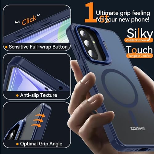 Image of DIZORO Samsung Galaxy A17 Case Compatible with Wireless Charging, with Camera Stand, Military Grade Drop Tested,Translucent Hard Back Soft Edge Back Cover (Blue)
