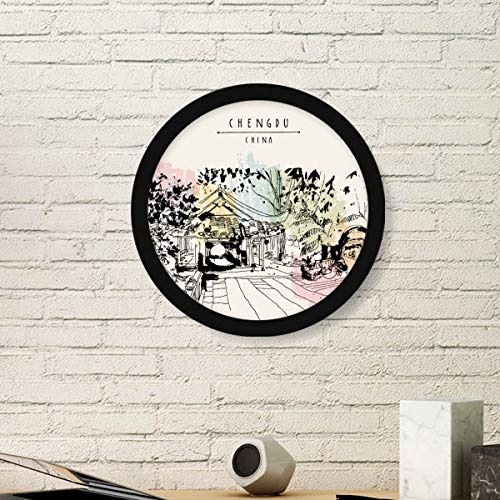 DIYthinker A Peaceful Pavilion In Lijiang Of China Round Picture Frame Art Prints Of Paintings Home Wall Decal Gift Large Black