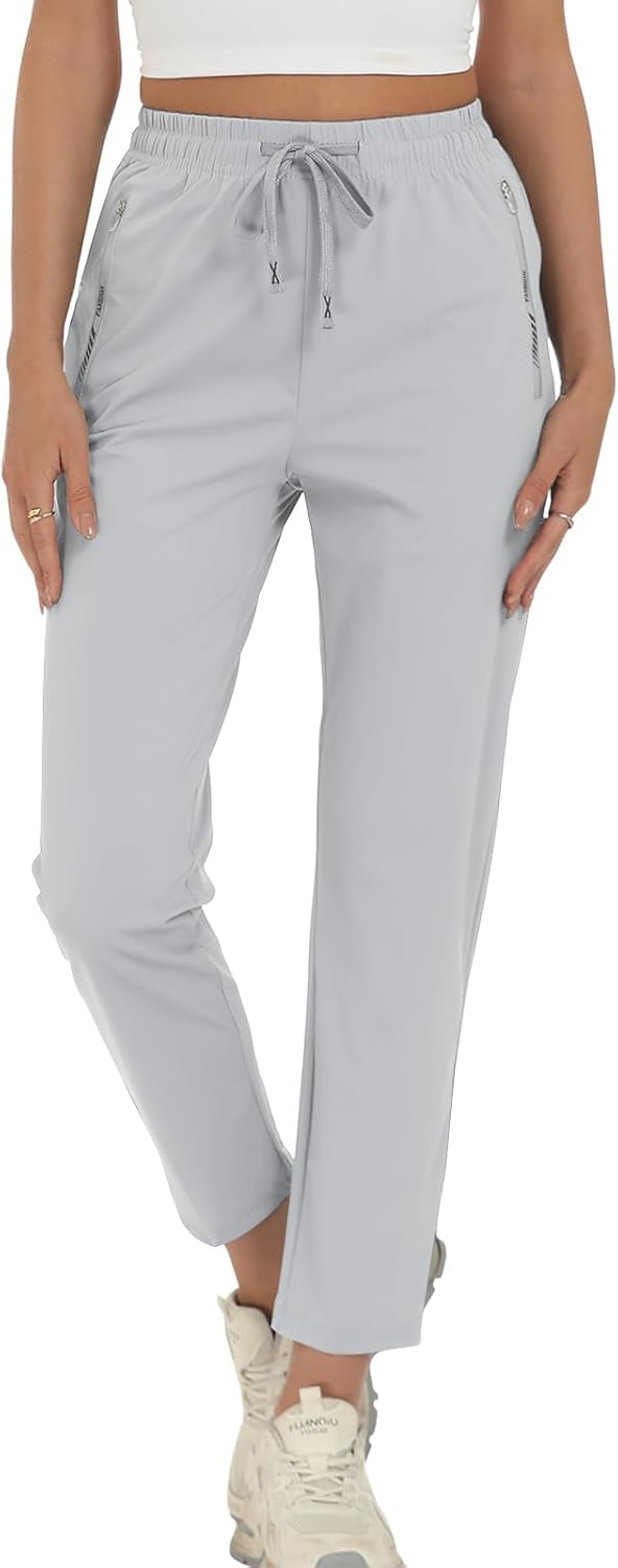 Surenow Womens Active Pants Stretch Breathable Casual Pants with Zip Pocket Lightweight Running Athletic Sweatpants for Women