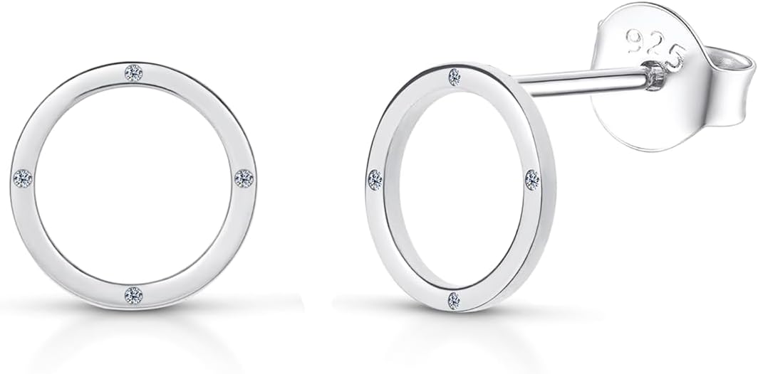 Stylish Charm Minimalist Dainty 925 Sterling Silver CZ Geometry Circle Stud Earrings Bridal Jewelry for Women Girls Wedding Christmas Gift