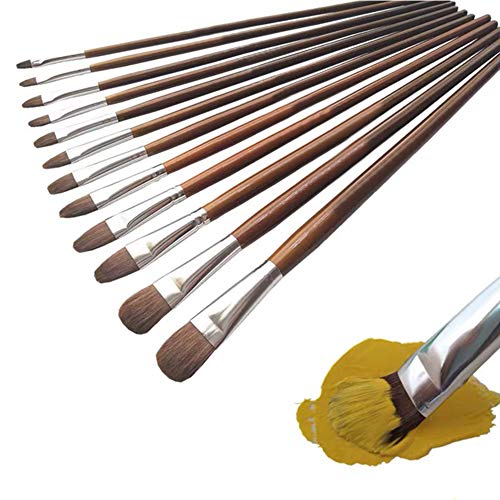 MHGLOVES Künstlerpinsel Pinsel-Set, 12 Stück Filbert Pinsel Set, Katzenzungenpinsel Zungenpinsel Set for Acrylic Oil Gouache and Watercolor Paints Cover