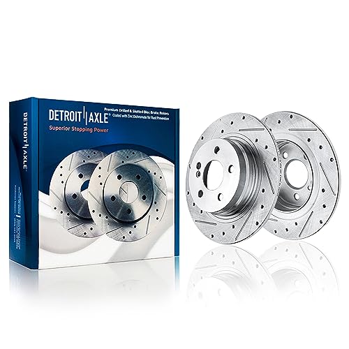 Image of Detroit Axle - Rear Brake Kit for 2012-2015 Mercedes-Benz C250 2008-12 C300 | Drilled and Slotted Disc Brake Rotors Ceramic Brake Pads w /Hardware Replacement