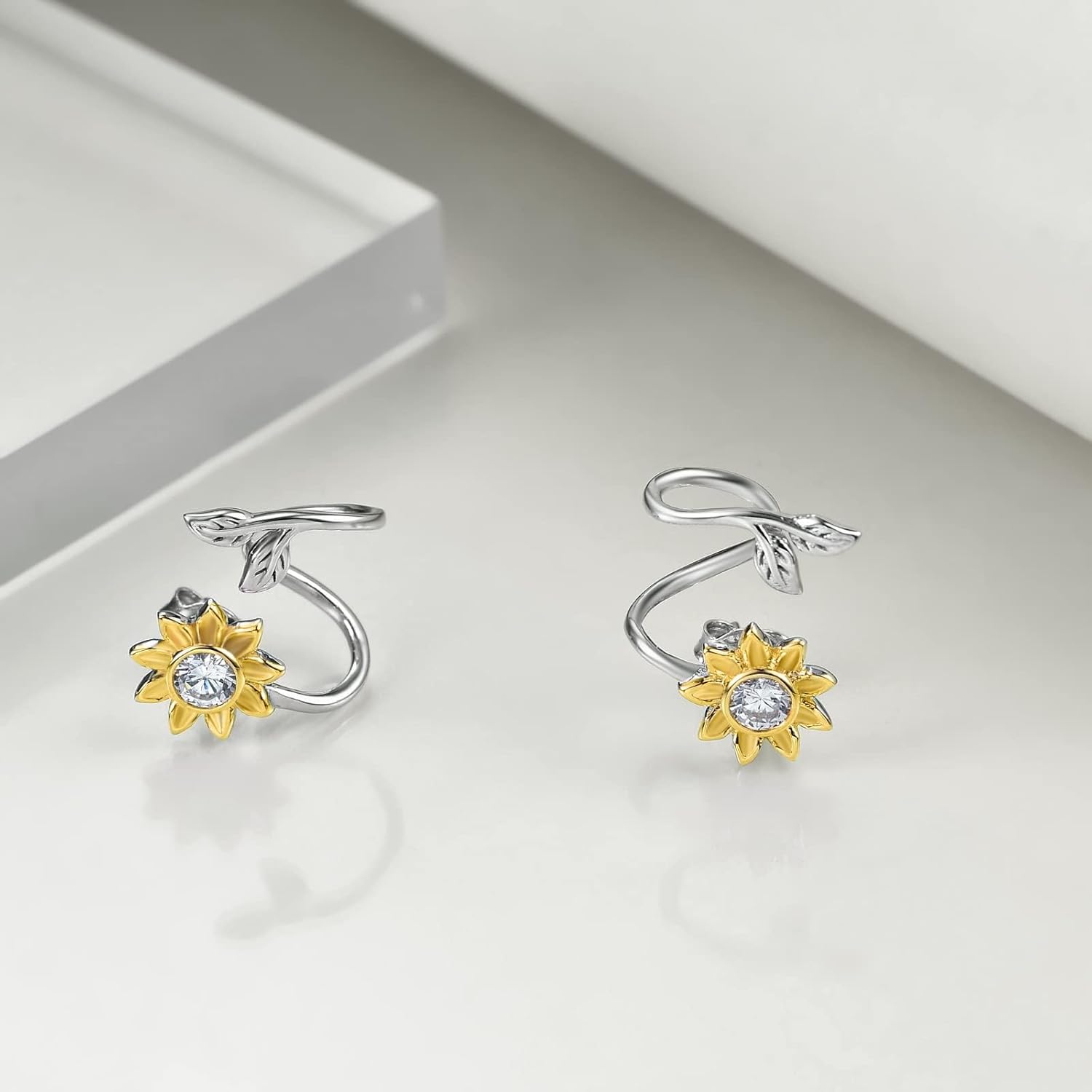 18K Gold Plated Sunflower Earrings for Women 925 Sterling Silver Sunflower Stud Ear Climber Crawler Earrings Jewelry Gifts