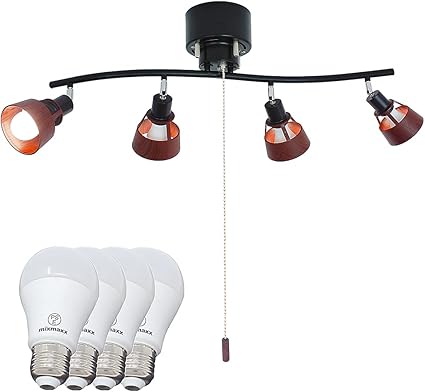 Amazon Akarilight 天井照明 Ledシーリング照明 シーリングライト4灯 シーリングスポットライト プルスイッチ付き スポットライト ダイニング リビング 8畳 Led電球付き ブラウン Akarilight シーリングライト