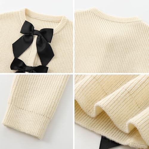 Chevara Women’s Bow Tie Knitted Cardigan Y2K Long Sleeve Crew Neck Fall Sweater4