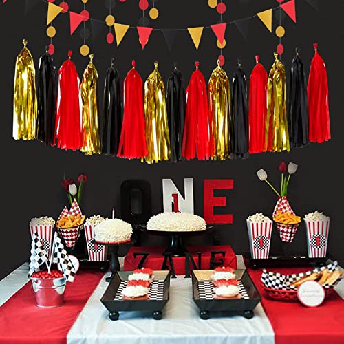 Image of Red-Black Gold Casino-Theme Graduation Party-Decorations - 23pcs Kits Game Night Streamer Tissue Paper Pom Poms,Tassel Garland Banner,Birthday Wedding Baby Bridal Shower Decor Lasting Surprise