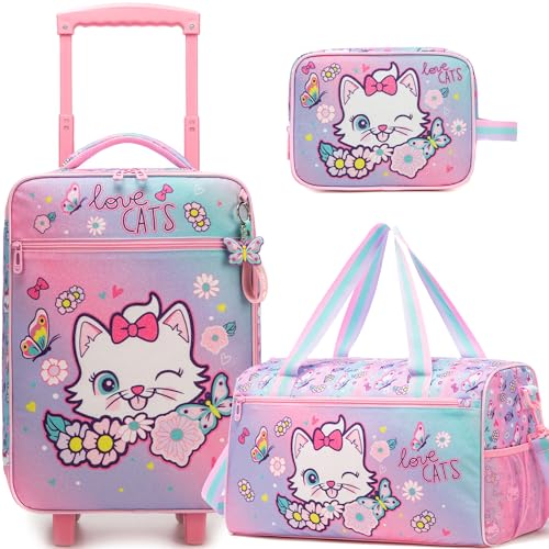 Homskiii Kids Luggage Set with Wheels Girls Cute Cat Travel Softside Suitcases 16