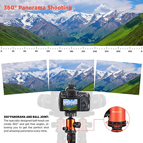 GEEKOTO 77’’ Tripod, Camera Tripod for DSLR, Compact Aluminum Tripod with 360 Degree Ball Head and 8kgs Load for Travel and Work by GEEKOTO - Image 3
