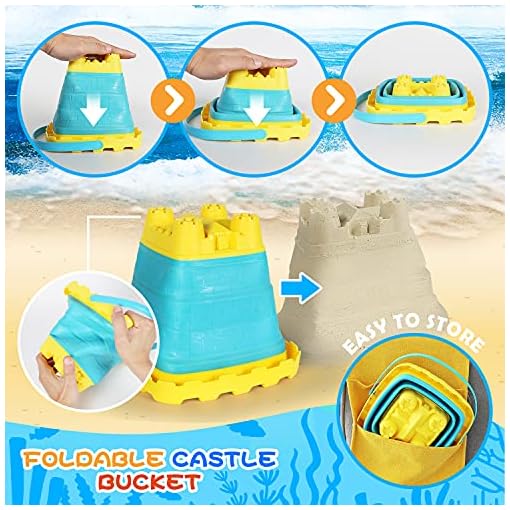 Elovien Beach Sand Toys Set, 24PCS Sandbox Toys with Mesh Backpack Bag Included 2 Foldable Buckets Pails, Sand Molds, Shovels, Rakes and Watering Can, Summer Outdoor Toys for Kids Toddlers Boys Girls - Image 3