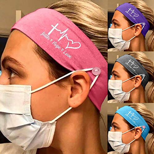 Eollan Boho Button Headbands Yoga Ear Protection Headwraps Elastic Breathable HeadBand Face Mask Holder Head Wrap Sport