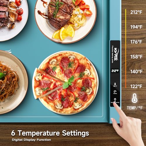 Warming Mat for Food,Full Surface Fast Heating,Roll Up Portable Food Warming Mat,6 Temperature Settings,Silicone Food Warmer with Longer Power Cord for Party,Buffets,Gathering,Holidays-25x16inch