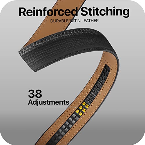 Image of Marino Avenue Ratchet Belt for Men. Adjustable Leather Dress Belt with 38 Easy to Click Into Place Ratchet Closures.