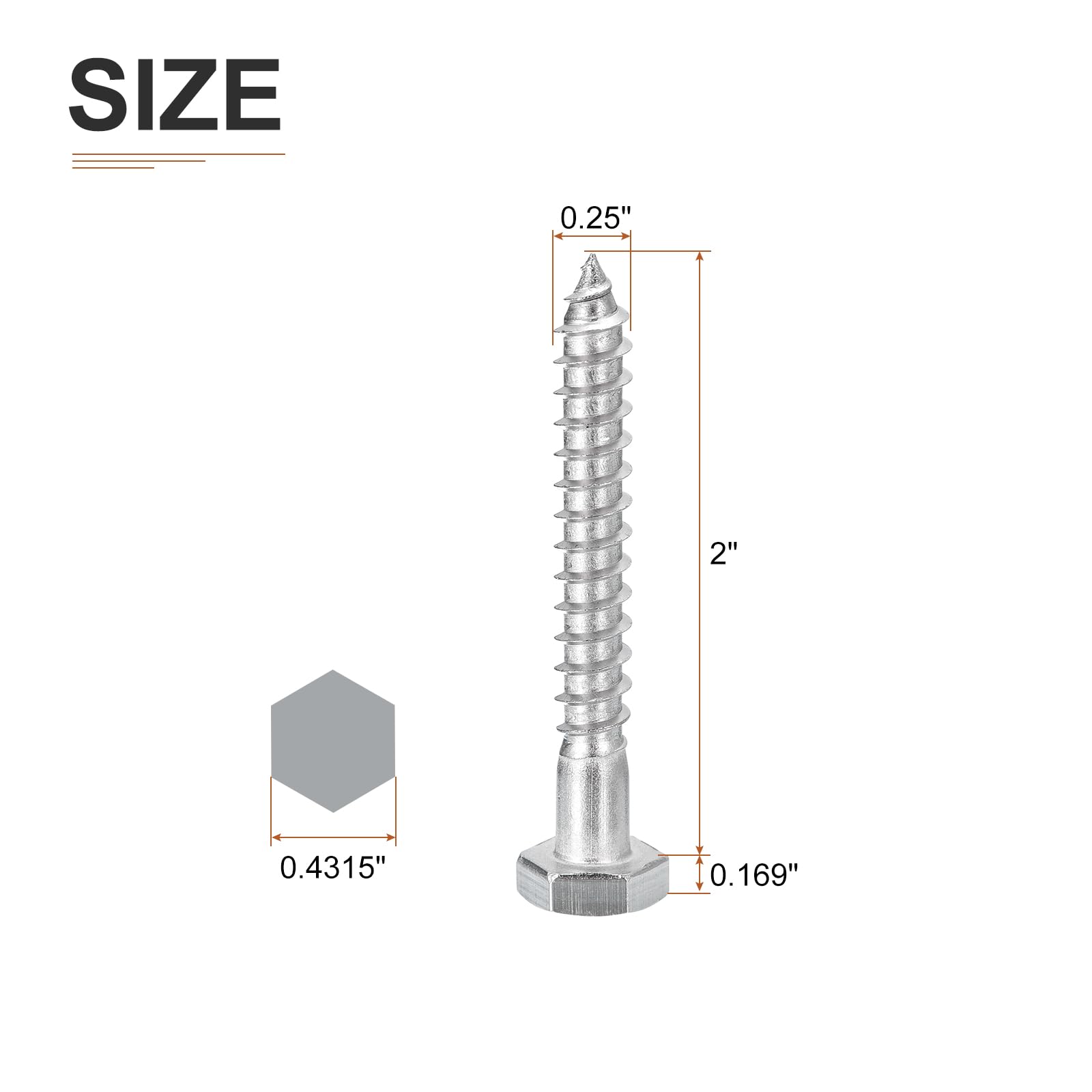 DTGN 1/4" x 2" Hex Lag Bolts, 10 Pack, for Woodworking Furniture - Image 2