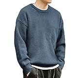 [SUN KAKU] ニット セーター メンズ カラー カジュアル トップス クールネック ニットセーター 長袖 秋 冬 春 防寒 カットソー おしゃれ 大人 無地 シンプル 人気 定番 厚手 普段着 ビッグシルエット 韓国 アウトドア ネイビー M