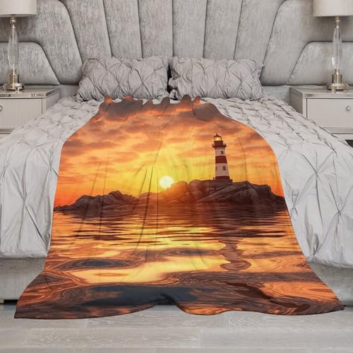 Couverture flanelle douce jeté de lit canapé phare mer - 8