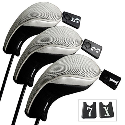 Andux 3 Packung Golf Holz Schlägerkopfhüllen Eisen hauben austauschbar Nr. Etikett MT/mg03 schwarz/grau MEHRWEG