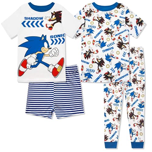 Sonic The Hedgehog 4 Piece Pajama Set - Boys PJs Short Sleeve Shirt Shorts & Pants - Kids Sleepwear Set - Official License