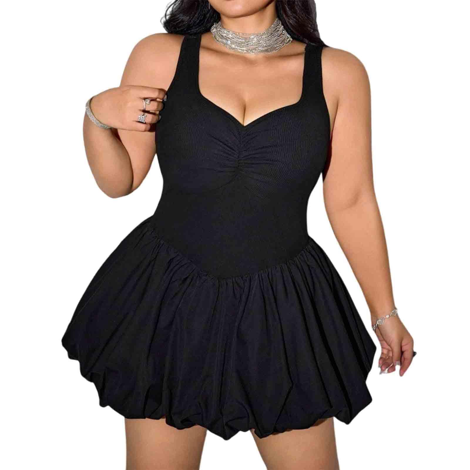 Womens Summer Plus Size Sleeveless Dress with high Waist Slim fit and Slimming Suspender Short Skirt