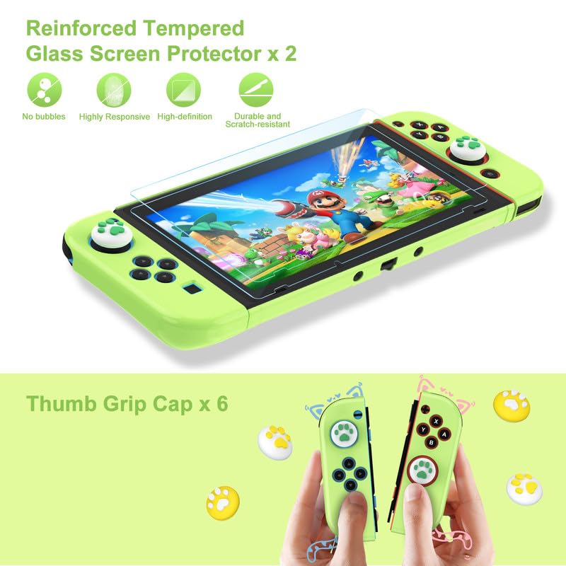 Vista 6 de Younik Switch Accessories Bundle, 15 in 1 Green Switch (NOT OLEDLite) Accessories Kit for Girls Include Switch Carrying Case, Adjustable Stand