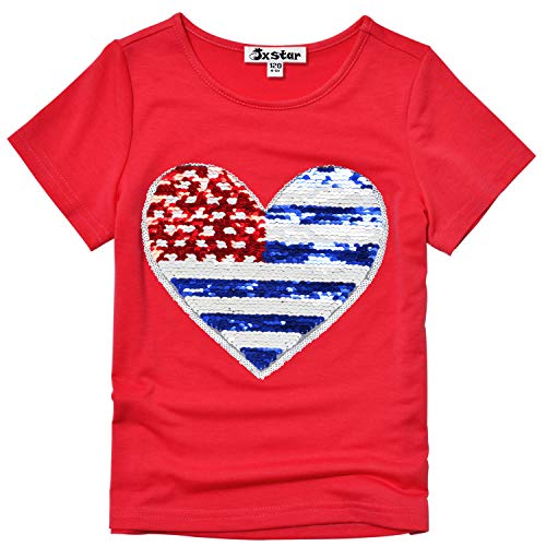 Jxstar Girls 4th July Shirts Flip Sequin American Flag T-Shirt Tops Short Sleeve Summer Clothes3