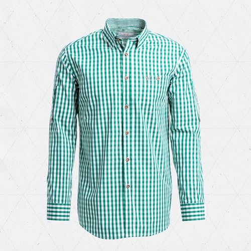 BAVARIA TRACHTEN German Oktoberfest Shirts for Men - Authentic German Lederhosen Shirt Men - Original Bavarian Shirt for Lederhosen Outfit - Checkered Green - Classic - Size L2