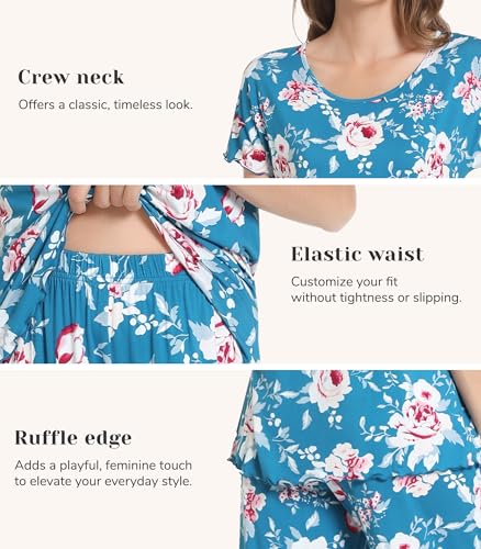 Image of NACHILA Women's Bamboo Viscose Pajama Sets Summer Cooling Short Sleeve Capri Soft Pjs Night Sweats Moisture Wicking Sleepwear
