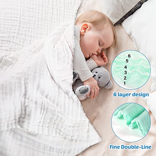 Image of Chumia 6 Pack Baby Muslin Bath Towels Bulk 43.3 x 43.3 Inch 6 Layer Soft Cotton Swaddle Receiving Blankets Breathable Quick Dry for Newborn Infant Toddler, Baby Shower Registry Gifts(Multicolor)