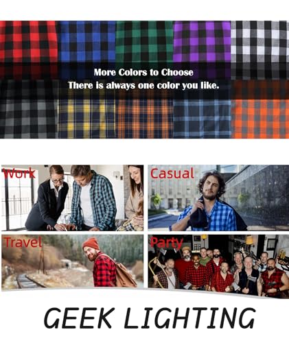 GEEK LIGHTING Men's Plaid Shirt Checked Shirts Mens Flannel Shirt Button Down Long Sleeve with Drawstring Casual Double Chest Pockets Classic Shirt Jacket 2XL Black White - Image 5