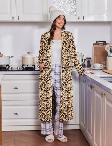 Image of Ekouaer Women Zipper Robes Long Sleeve Lightweight House Coats with Pockets