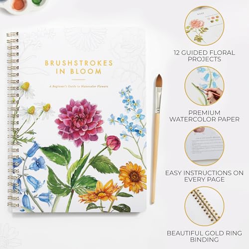 Image of Beautiful Watercolor Workbook for Beginners - Relaxing & Easy to Paint Water Coloring Book with Floral Designs on Premium Paper - Perfect for Gifting to Spark Creativity & Joy for Adults