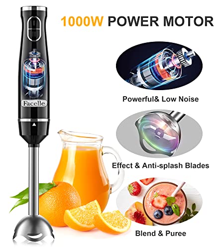 Facelle Immersion Hand Blender 1000W, 4-In-1 Handheld Smoothie Blender Stick Blender With Chopper, Beaker, Whisk For Smoothie, Shakes, Baby Food, Sauces Red, Puree, Soup #TOP1