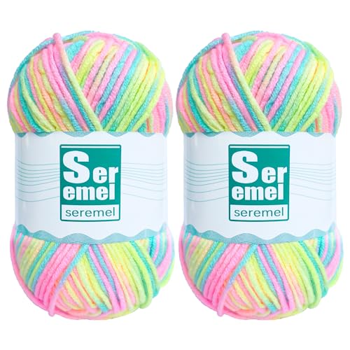 2 Packs (2*48g/2*142 Yards) Crochet/Knitting Rainbow Acrylic Yarn - Soft, Multicolor Variegated Yarn for Beginners' Crochet Projects and Blankets