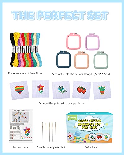 Pllieay E-008S 5Pcs Cross Stitch Kits For Beginners For Kids 7-13 thumb #1