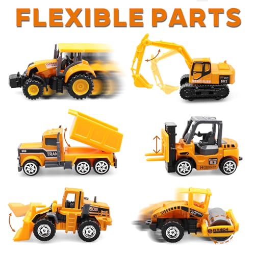 AtomDream Tech 6 Pack Diecast Construction Vehicle Toys – Mini Construction Truck Set with Excavator, Dump Truck, Bulldozer & Mixer for Boys Girls Ages 3+, Birthday Party Favors & Goodie Bag Stuffers - image 3