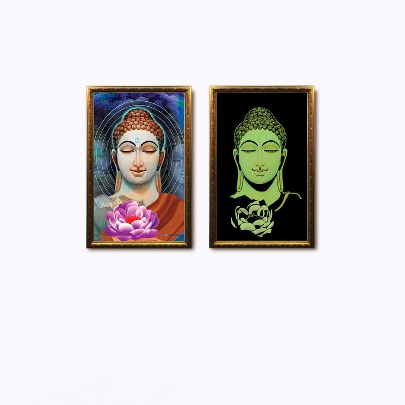 Royalina Art GalleryGlow in Dark Enlighten Buddha Photo Frame for Living Room, Home Decor, Bedroom, Office (Small)