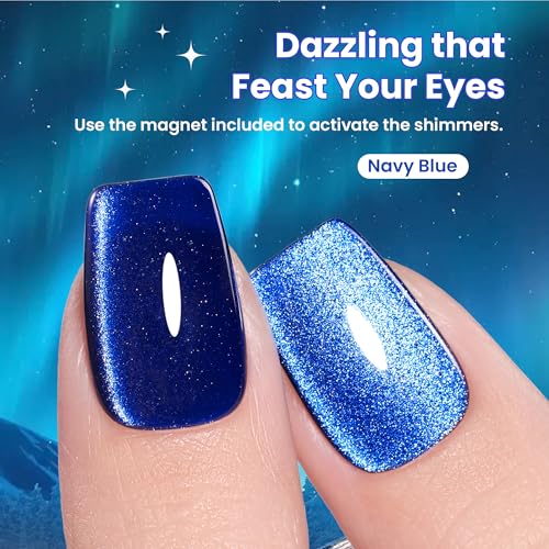 Image of beetles Gel Polish Navy Blue Cat Eye Gel Nail Polish - 15ML Glitter Gel Polish Magnetic Shimmer Effect Soak Off UV French Nail Art Design Salon DIY Manicure Gift for Women