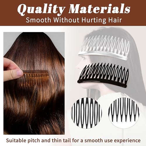 tashow 24 pcs hair side combs for women fine thin hair 14 teeth decorative hair combs for women girls bridal wedding veilwide black transparent light coffee