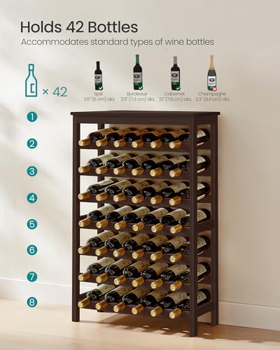 SONGMICS 42-Bottle Wine Rack Free Standing Floor, 7-Tier Display Wine Storage Shelves with Table Top, Bamboo Wobble-Free Bottle Holder for Kitchen Bar Dining Room Living Room, Espresso UKWR27BR - Image 4