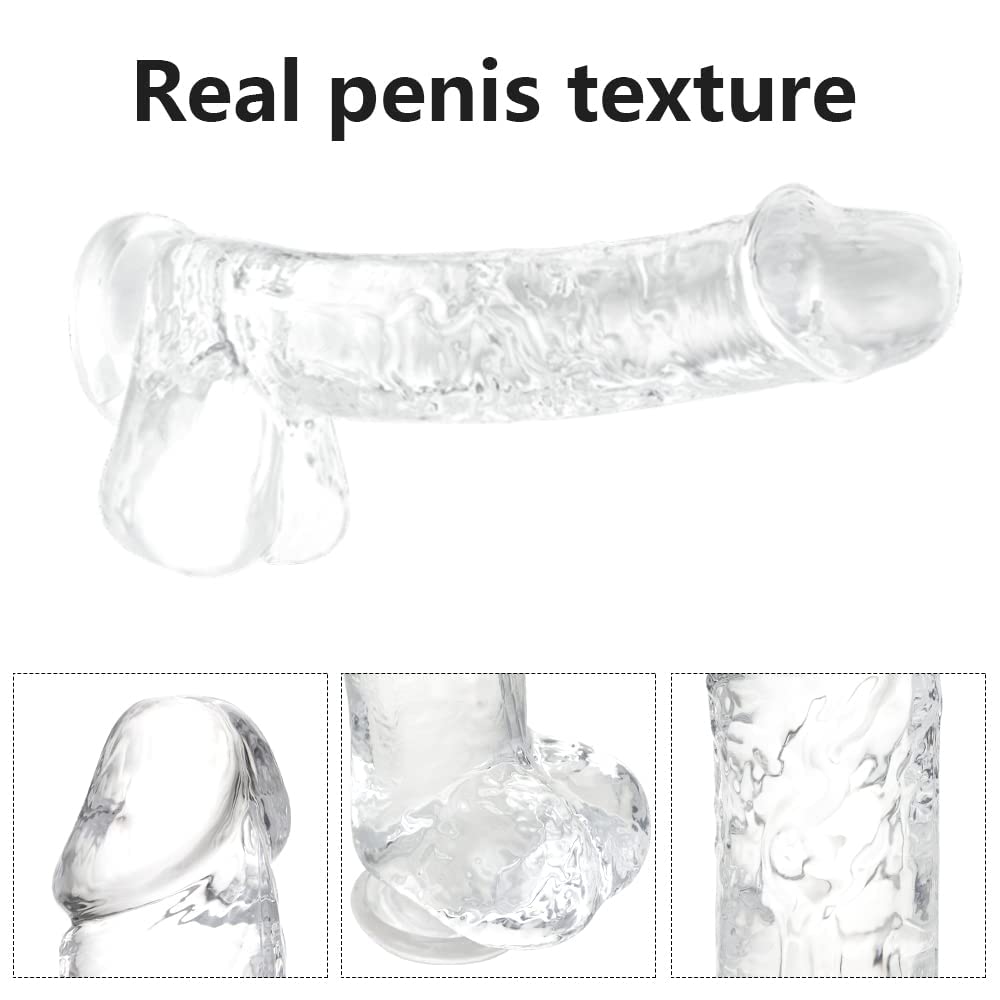 Realistic Dildo G Spot Stimulator- 8.2" Big Dildos with Suction Cup Adult Sex Toy for Women/Men/Gay, Flexible Clear Dildo for Women with Curved Shaft & Balls for Vaginal G-Spot &Anal.: Transparent