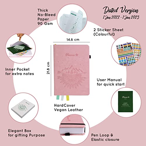 Image of PLANNER STAR 2022 Dated (Jan 2022 - Jan 2023) Monthly & Weekly Life Planner| A5 Size | Organizer, Journal | Plan for Time Management, Productivity & Positivity (Light Pink)
