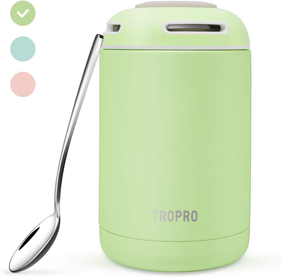 Food Jar Insulated Lunch Containers 16 Oz Stainless Steel Thermoses Food Flask Lunch Vacuum Bottle with Folding Spoon (Green)