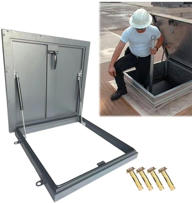 Steel Roof Hatch - Anti-Theft Skylight Door for Roof Maintenance, 600mm/23.6In Galvanized Powder Coated Steel Cover for Deck Installation and Safety Access