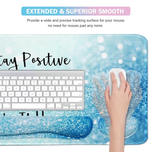Image of 4-in-1 Large Gaming Mouse Pad, Keyboard Wrist Rest Pad & Wrist Support Mousepad Set, Extended Desk Pad Waterproof Desk Mat for Home Office Study Game - Stay Positive
