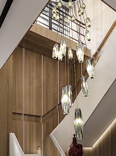 Flashing God H138'' 20-Lights Spiral Crystal Chandelier For Foyer/Staircase High Ceilings Long Pendant Lighting Decoration Crystal Chandelier Led Dimming 3000K-6000K #TOP5