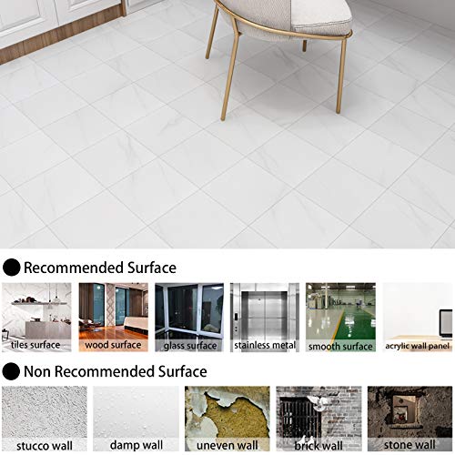 WESTICK White Peel and Stick Floor Tile Bathroom Self Adhesive Vinyl Flooring Waterproof Marble Tile Stick on Floor Tiles 12 x 12 in Peel and Stick Flooring for Kitchen Bedroom Camper 10 PCS