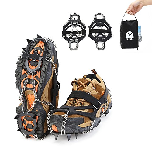 YAHILL Ice Traction Cleats Crampons Snow Spikes Grips with 13 Teeth Manganese Steel
