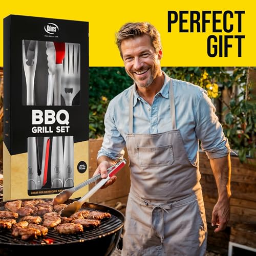 Image of Kaluns BBQ Grilling Accessories, Grilling Gifts for Men Dad, Grill Tools for Outdoor Grill, Heavy Duty Stainless Steel Grill Set with Spatula, Tongs, Fork, Brush, & Grilling Mat, Best BBQ Gifts